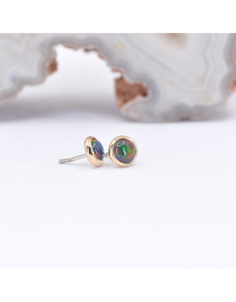 BVLA 3mm Cup with Gilson Black Opal in 14k Yellow Gold Threadless Ends