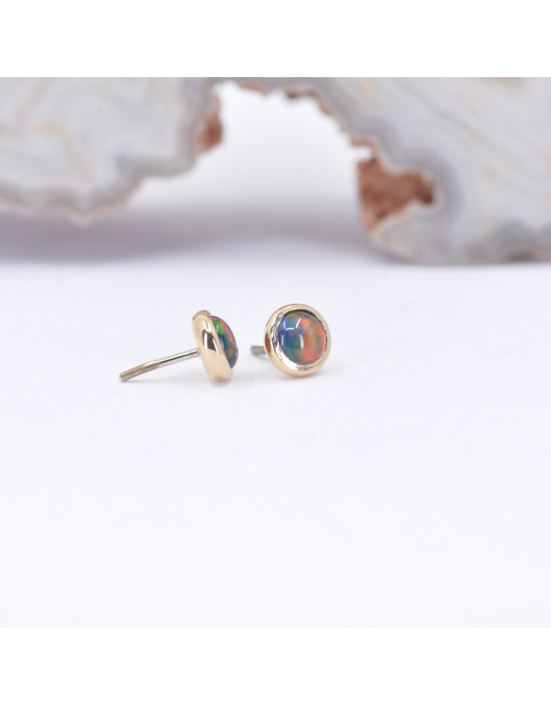 BVLA 3mm Cup with Gilson Black Opal in 14k Yellow Gold Threadless Ends