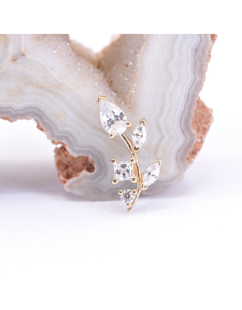BVLA Left Facing Jasmine with CZ in 14k Yellow Gold 16g Threaded End by BVLA!