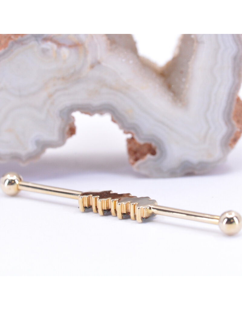 BVLA Small Madison Industrial 16g 1 1/4" with 1/8" balls in 14k Yellow Gold with Grey Sapphire and Champagne Sapphire Baguettes by BVLA!