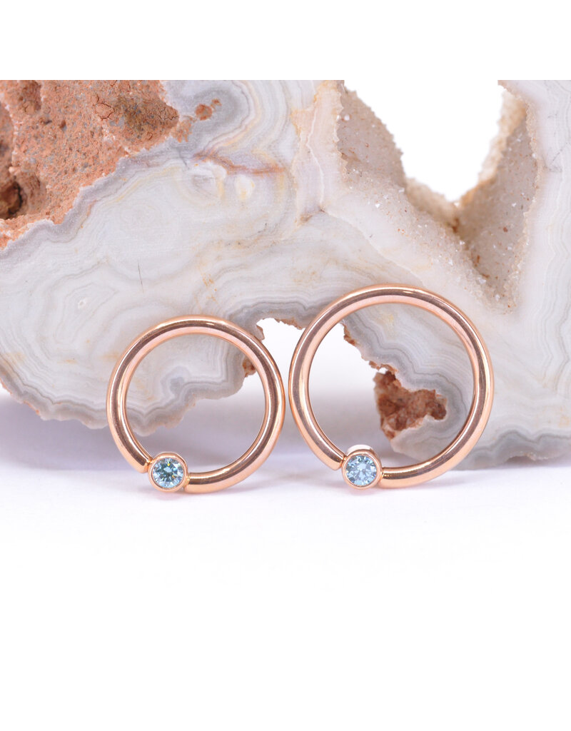 BVLA 16g Fixed Bezel Seam Rings with 2mm Ice Blue Diamond in 14k Rose Gold