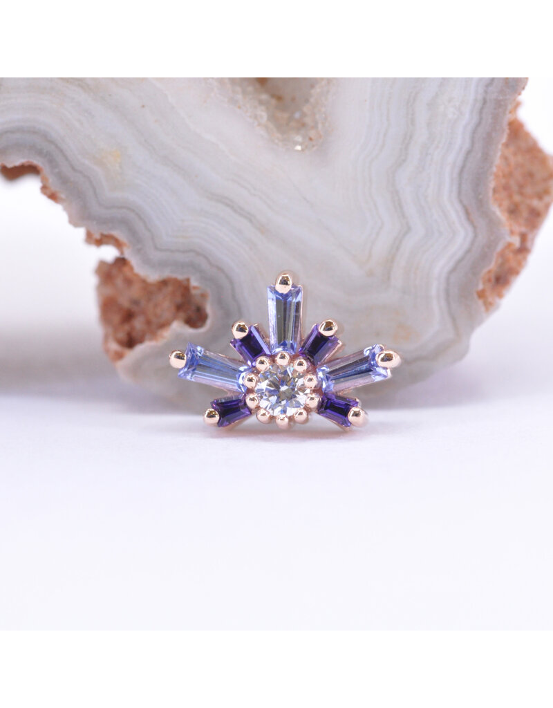 BVLA Half Mini Nova with Grade AA Tanzanite, Grade AA Amethyst and CZ in 14k Rose Gold 16g Threaded End by BVLA!