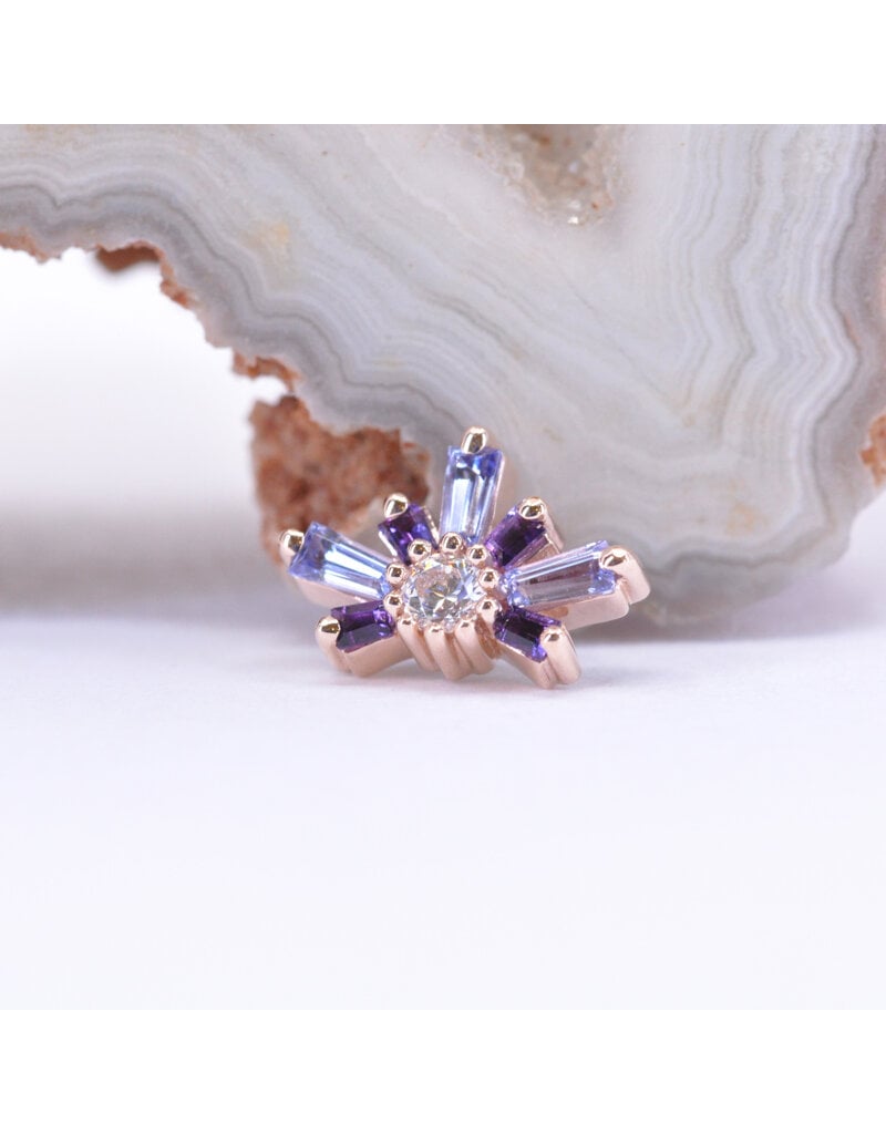 BVLA Half Mini Nova with Grade AA Tanzanite, Grade AA Amethyst and CZ in 14k Rose Gold 16g Threaded End by BVLA!