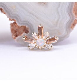BVLA Half Mini Nova Champagne Sapphire, CZ & White Opal Yellow Gold 16g Threaded End