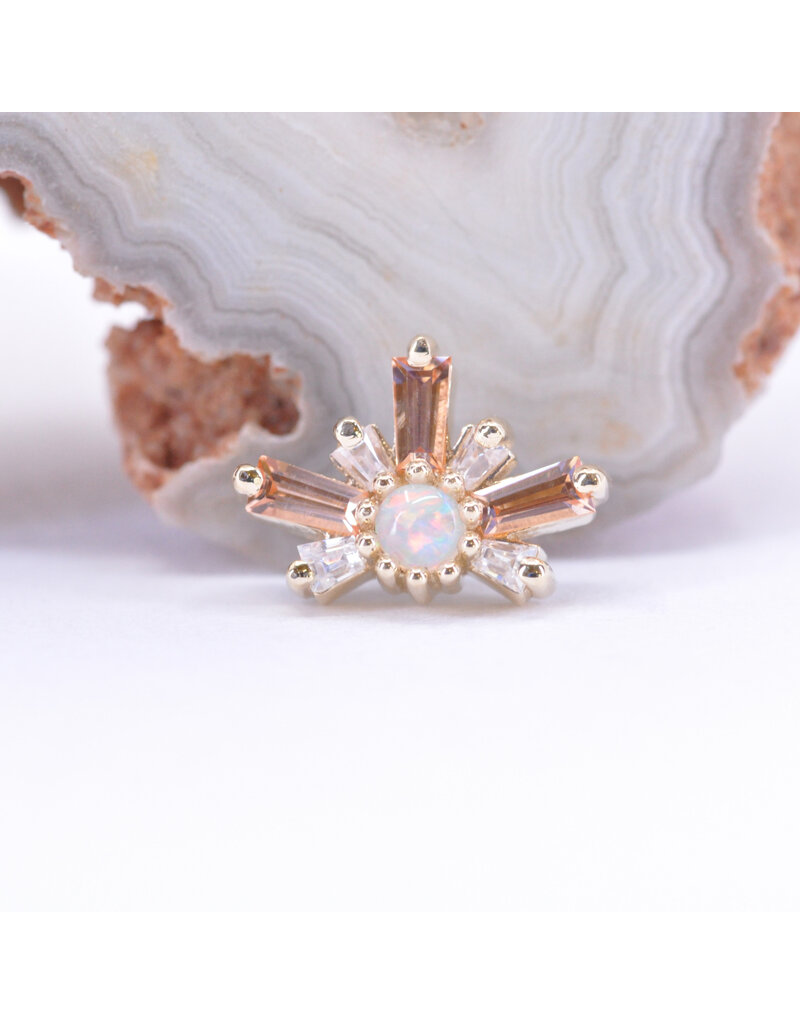 BVLA Half Mini Nova with Champagne Sapphire, CZ and Genuine Grade AAA White Opal in 14k Yellow Gold 16g Threaded End by BVLA!