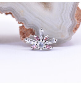 BVLA Half Mini Nova CZ, Padparadscha Sapphire & Moonstone White Gold 16g Threaded End