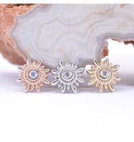 BVLA Mini Compass CZ 14k Gold 16g Threaded Ends