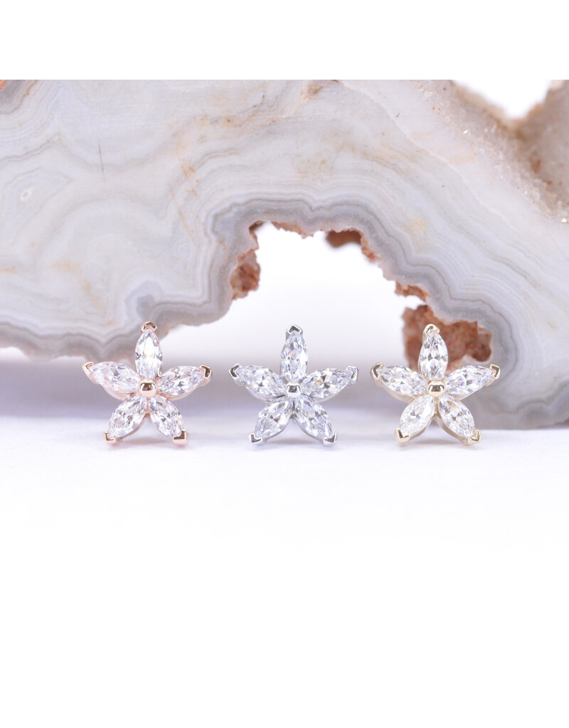 BVLA Starflower with CZ in 14k Gold Threadless Ends by BVLA!
