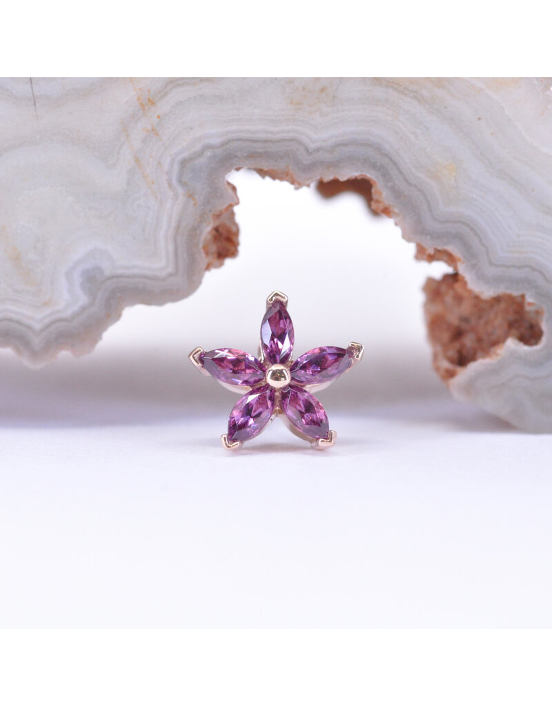 BVLA Starflower with Grade AA Rhodolite Garnet it 14k Rose Gold Threadless End by BVLA!