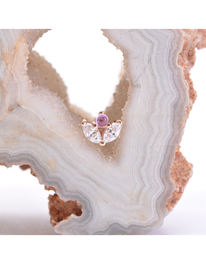 BVLA 4mm Bloom with CZ and Pink Sapphire Cabochon in 14k Rose Gold Threadless End by BVLA!