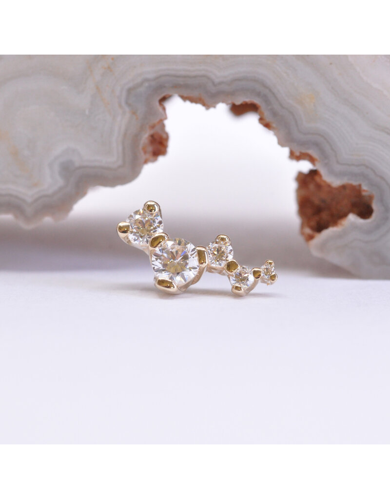 BVLA Left or Right Facing Ripple with CZ in 14k Gold 16g Threaded Ends by BVLA!
