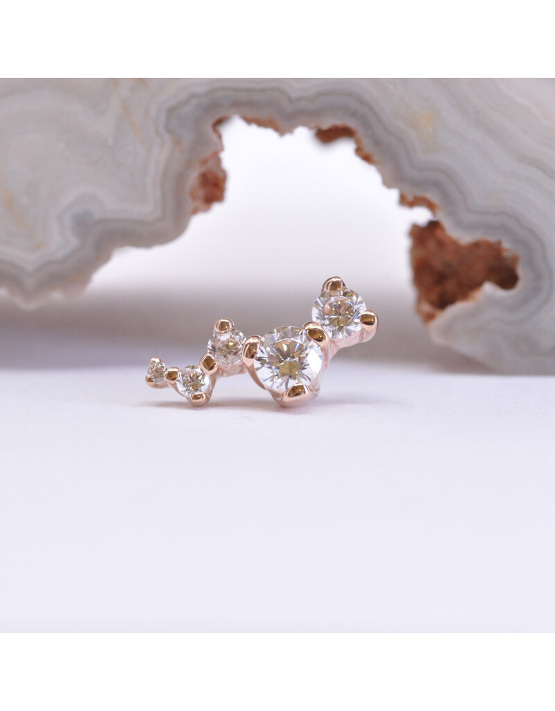 BVLA Left or Right Facing Ripple with CZ in 14k Gold 16g Threaded Ends by BVLA!