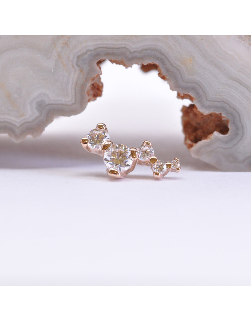 BVLA Left or Right Facing Ripple with CZ in 14k Gold 16g Threaded Ends by BVLA!