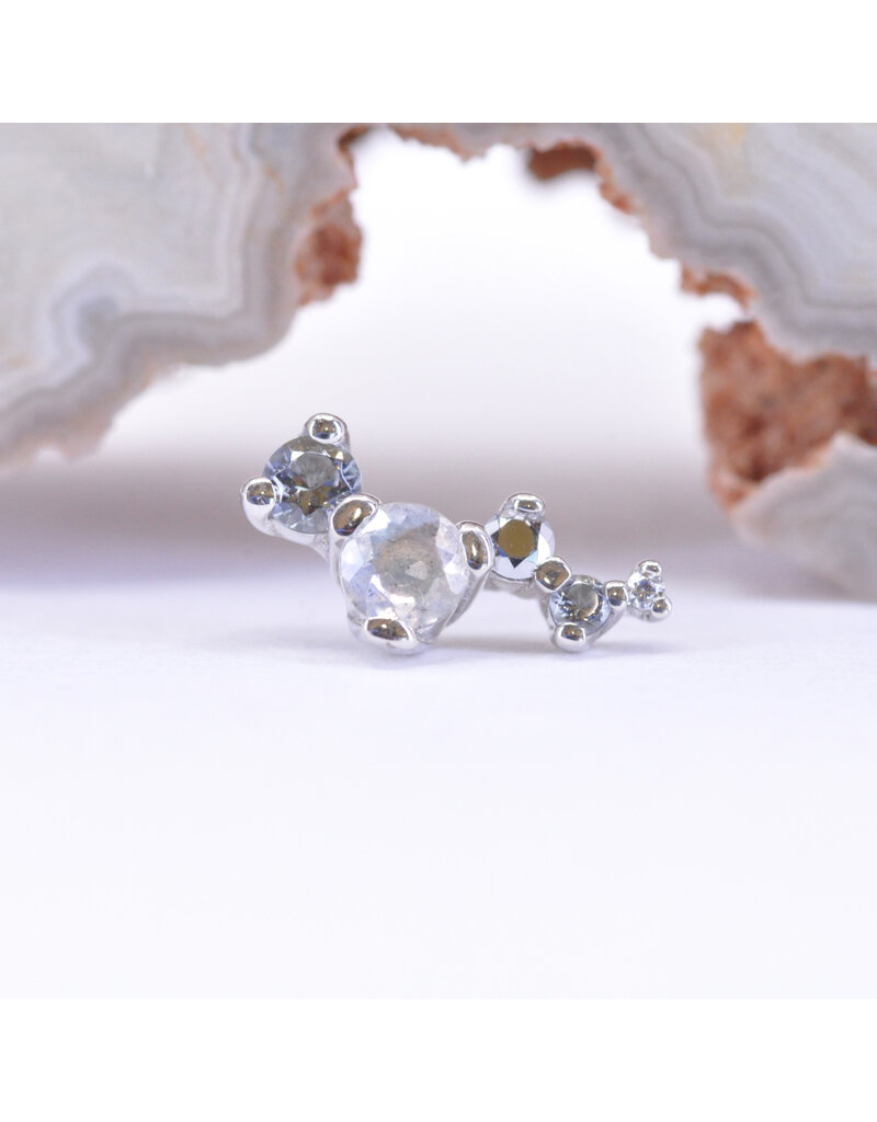 BVLA Right Facing Ripple with Faceted Labradorite, Grey CZ, Chrome CZ and CZ in 14k White Gold 16g Threaded End by BVLA!