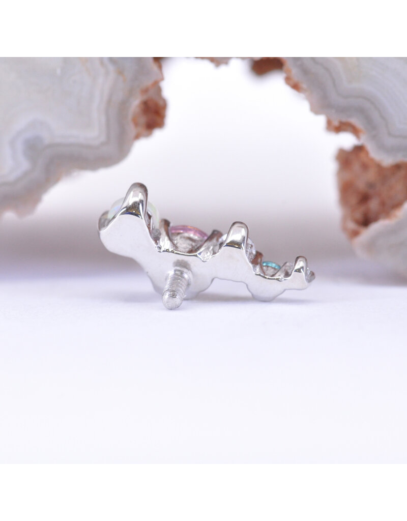 BVLA Left Facing Ripple with Pink CZ, Genuine Grade AAA White Opal, CZ and Paraiba Topaz in 14k White Gold 16g Threaded End by BVLA!