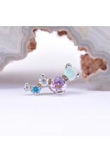 BVLA Left Facing Ripple with Pink CZ, Genuine Grade AAA White Opal, CZ and Paraiba Topaz in 14k White Gold 16g Threaded End by BVLA!