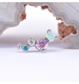 BVLA Ripple Pink CZ, White Opal, CZ & Paraiba Topaz White Gold 16g Threaded End