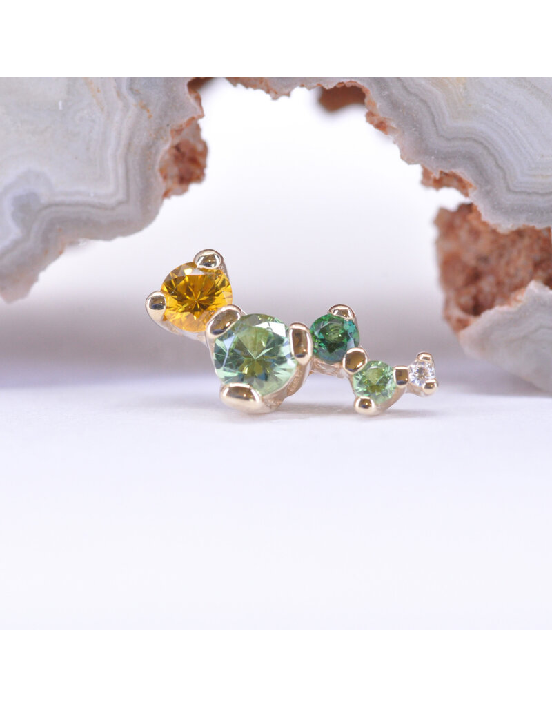 BVLA Right Facing Ripple with Tsavorite Garnet, Yellow Sapphire, Rainforest Topaz & CZ in 14k Yellow Gold 16g Threaded End by BVLA!