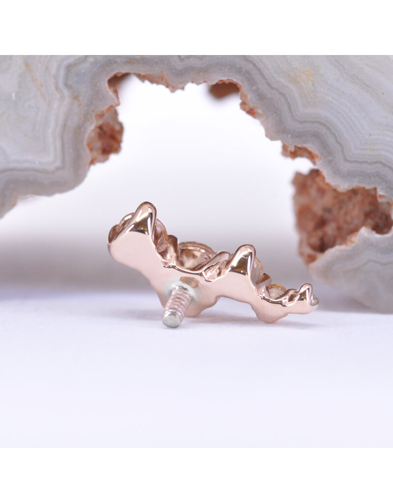 BVLA Left Facing Ripple with Champagne CZ, Amber CZ and CZ in 14k Rose Gold 16g Threaded End by BVLA!