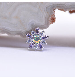 BVLA Elaine CZ, Light Pink Sapphire & Mercury Mist Topaz White Gold 16g Threaded End