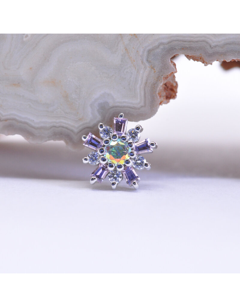 BVLA Elaine with CZ, Light Pink Sapphire and Mercury Mist Topaz in 14k White Gold 16g Threaded End by BVLA!