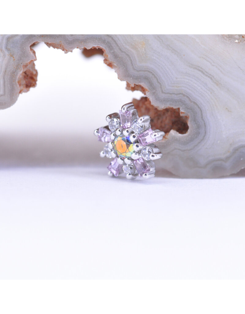 BVLA Elaine with CZ, Light Pink Sapphire and Mercury Mist Topaz in 14k White Gold 16g Threaded End by BVLA!