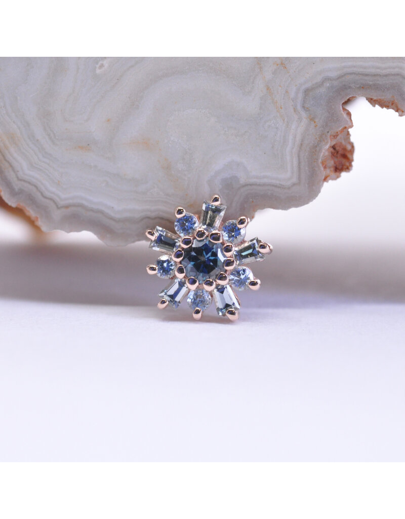 BVLA Elaine with Genuine Grey Sapphire, Swiss Blue Topaz and London Blue Topaz in 14k Rose Gold 16g Threaded End by BVLA!