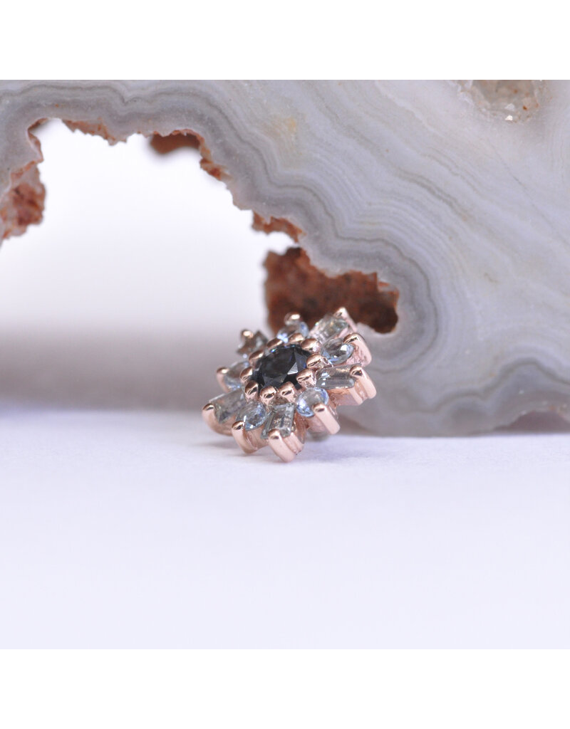 BVLA Elaine with Genuine Grey Sapphire, Swiss Blue Topaz and London Blue Topaz in 14k Rose Gold 16g Threaded End by BVLA!