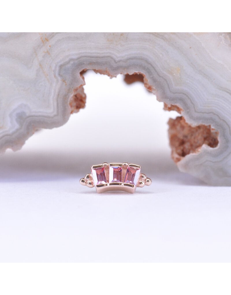 BVLA Tiny Baguette Panaraya with Padparadscha Sapphire in 14k Rose Gold 16g Threaded End by BVLA!
