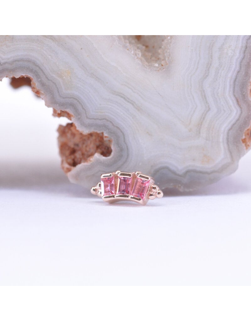 BVLA Tiny Baguette Panaraya with Padparadscha Sapphire in 14k Rose Gold 16g Threaded End by BVLA!