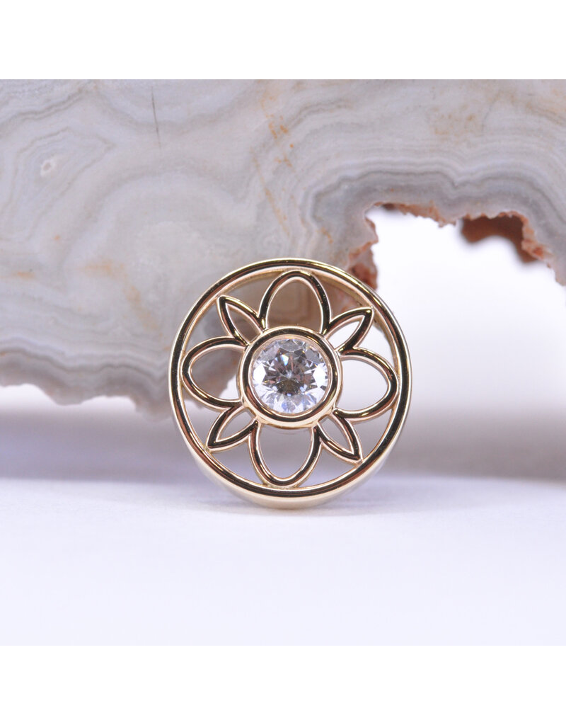 BVLA 8mm Paloma Flower with CZ in 14k Gold 14g Threaded Ends by BVLA!