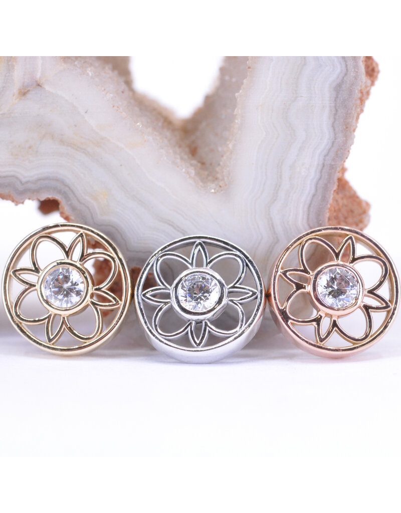 BVLA 8mm Paloma Flower with CZ in 14k Gold 14g Threaded Ends by BVLA!