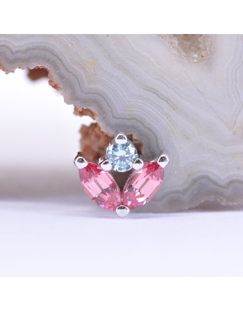 BVLA 6mm Bloom with Padparadscha Sapphire and Cyan CZ in 14k White Gold 16g Threaded End by BVLA!