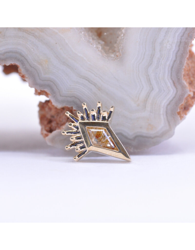 BVLA Kite Borderline with Golden Rutilated Quartz in 14k Yellow Gold 16g Threaded End by BVLA!