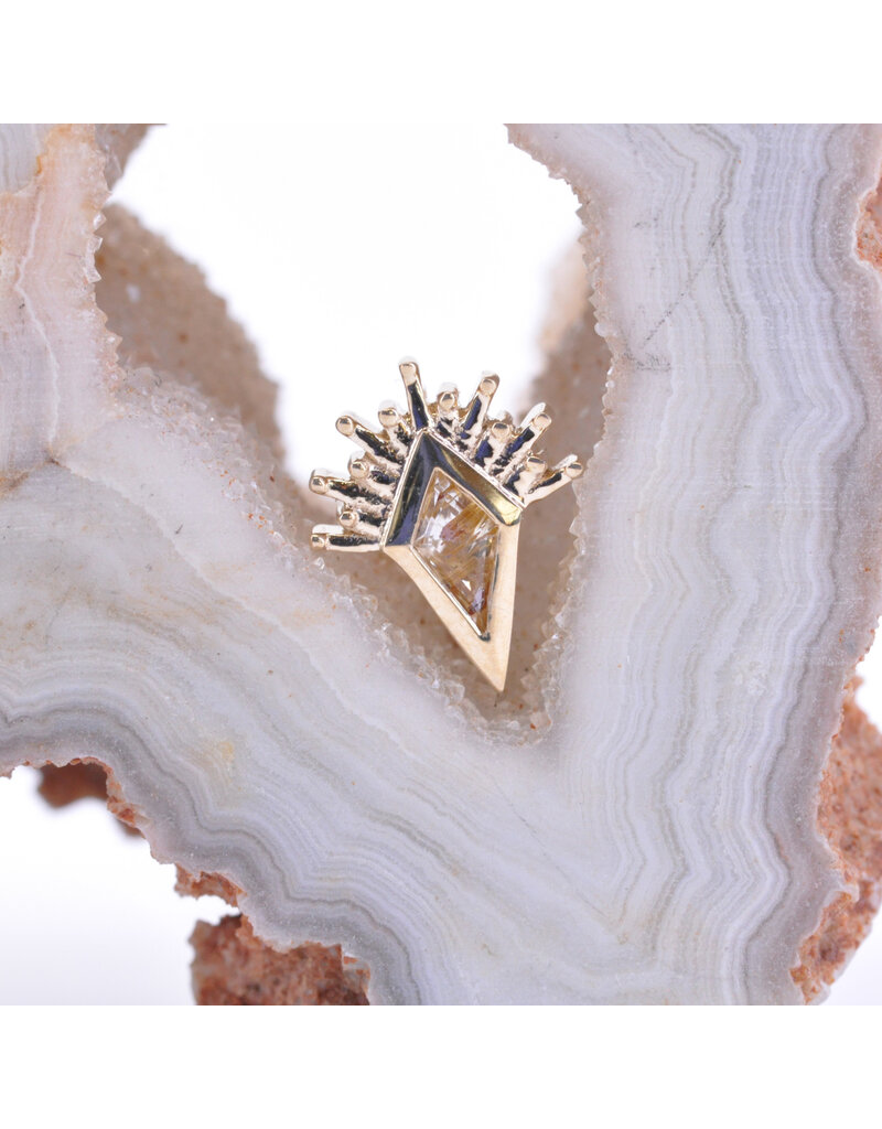 BVLA Kite Borderline with Golden Rutilated Quartz in 14k Yellow Gold 16g Threaded End by BVLA!