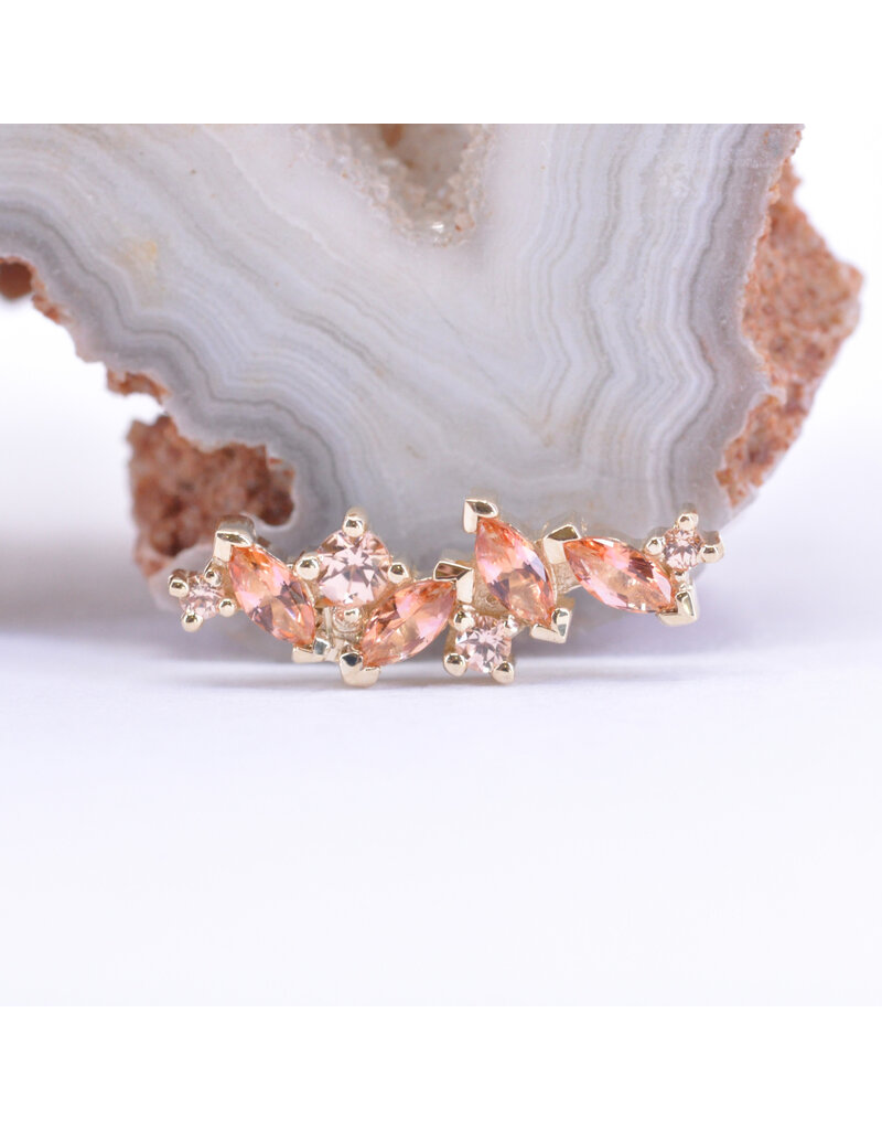BVLA Left Facing Irina with Grade AA Peach Topaz and Champagne Sapphire in 14k Yellow Gold 16g Threaded End by BVLA!