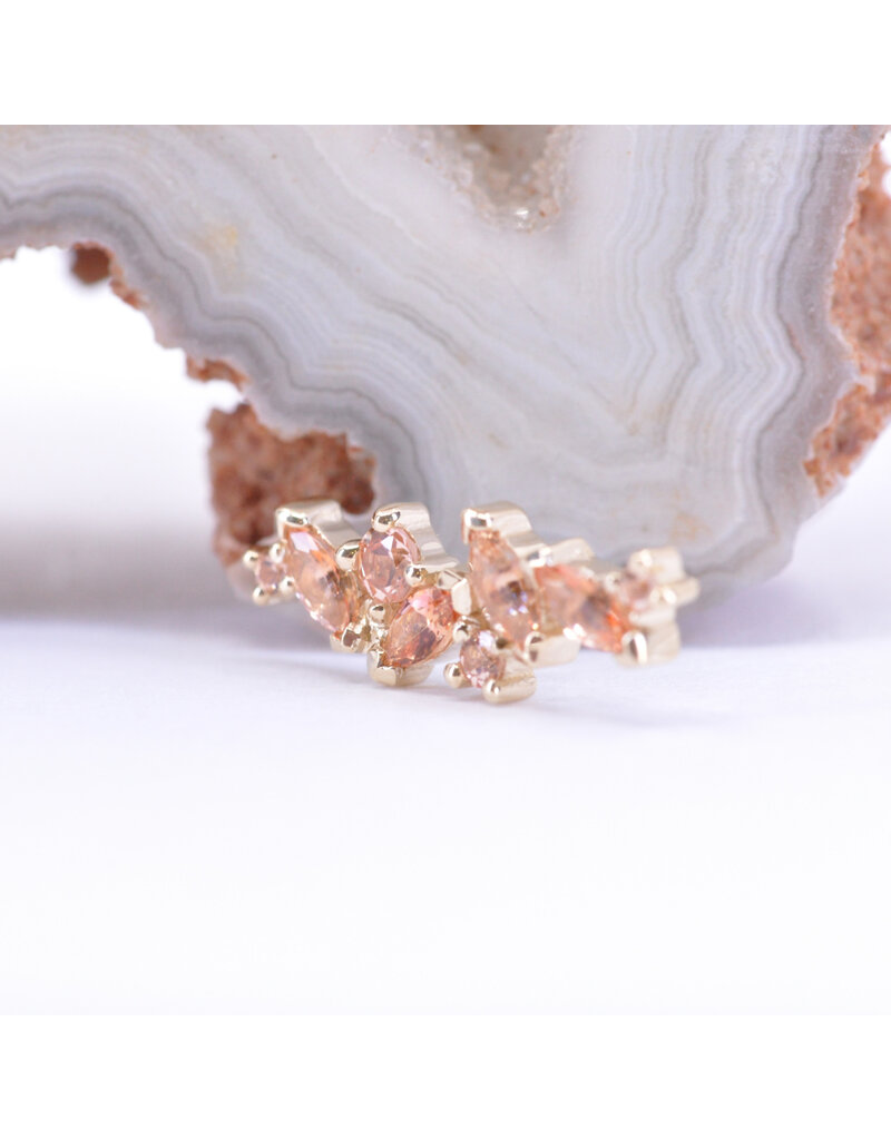 BVLA Left Facing Irina with Grade AA Peach Topaz and Champagne Sapphire in 14k Yellow Gold 16g Threaded End by BVLA!