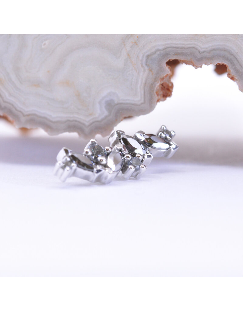 BVLA Left Facing Irina with Chrome CZ and Grey CZ in 14k White Gold 16g Threaded End by BVLA!