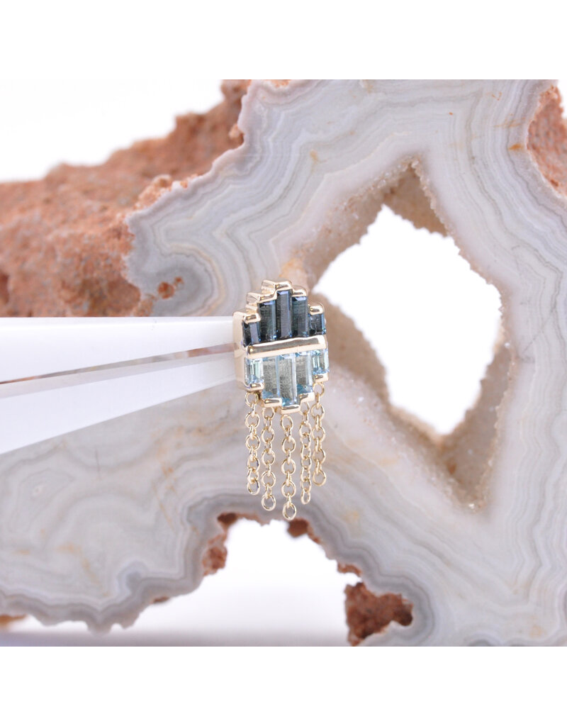 BVLA Levitate with Grade AA London Blue Topaz and Grade AA Swiss Blue Topaz in 14k Yellow Gold 16g Threaded End by BVLA!