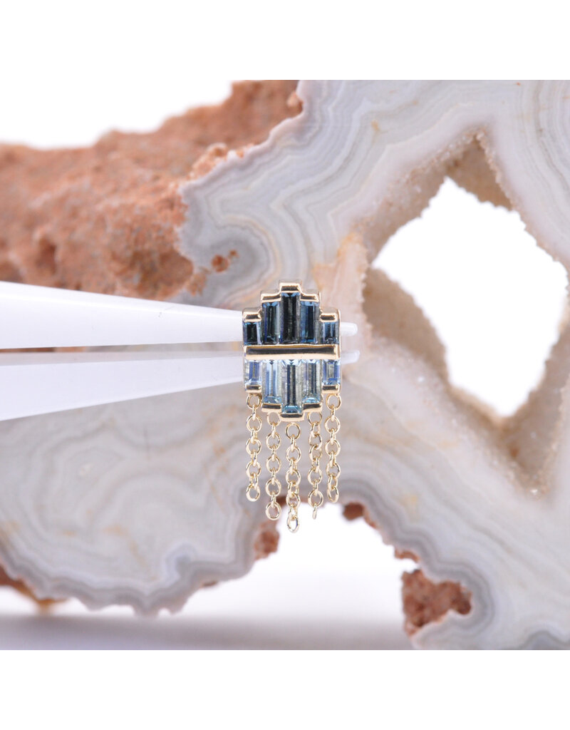 BVLA Levitate with Grade AA London Blue Topaz and Grade AA Swiss Blue Topaz in 14k Yellow Gold 16g Threaded End by BVLA!