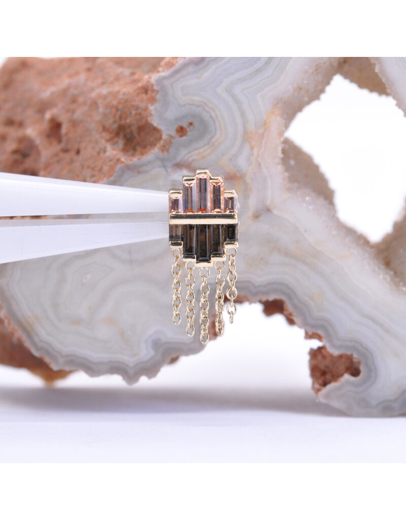BVLA Levitate with Champagne Sapphire and Smoky Quartz in 14k Yellow Gold 16g Threaded End by BVLA!