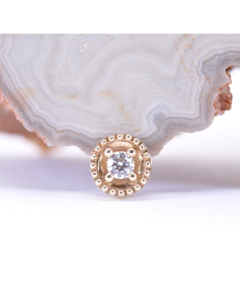 BVLA Round Harlequin with CZ in 14k Gold 16g Threaded Ends by BVLA!