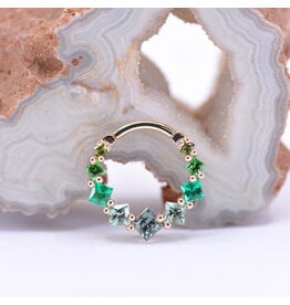 BVLA Graduating Tiffany Tourmaline, Emerald, Sapphire Yellow Gold 16g 3/8" Clicker Ring