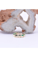 BVLA 16g 3/8" Graduating Tiffany Clicker Ring with Green Tourmaline, Chrome Tsavorite, Emerald, Seafoam Tourmaline, and Grey Sapphire in 14k Yellow Gold by BVLA!