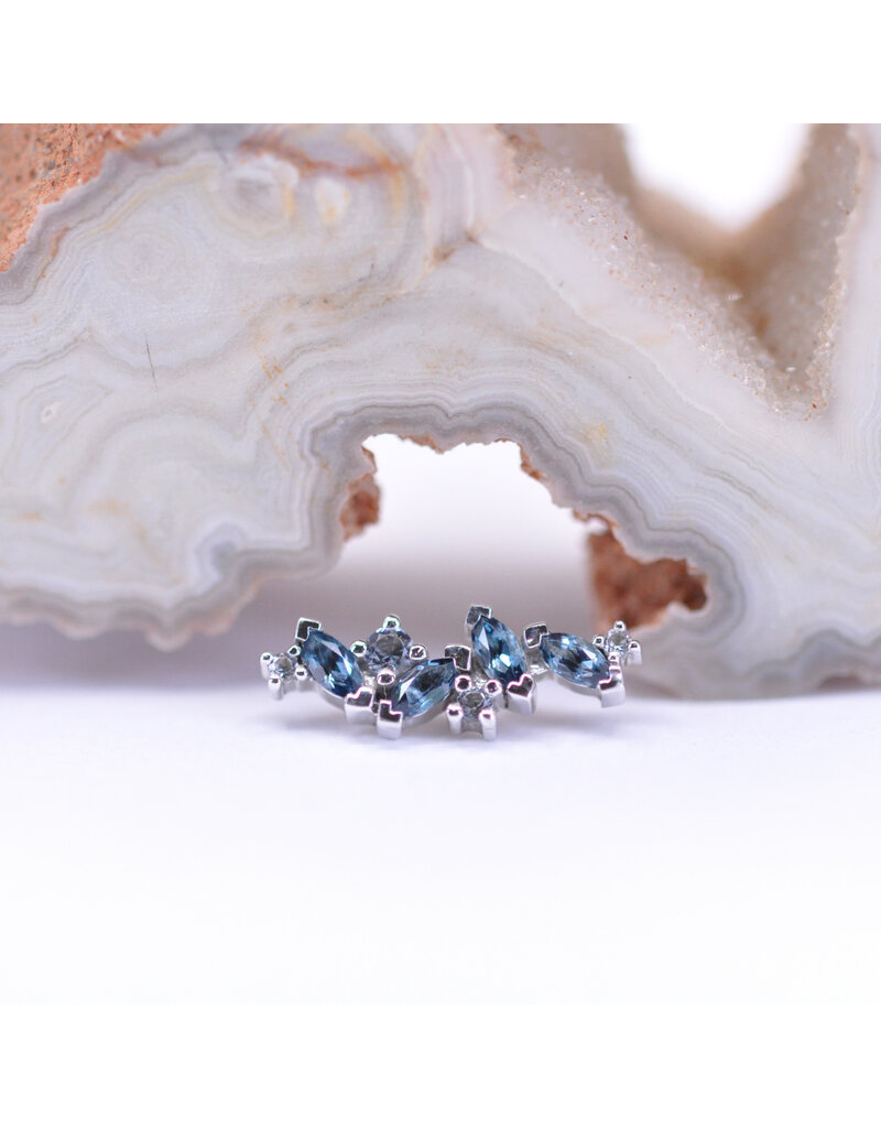BVLA Left Facing Irina with Grade AA London Blue Topaz and Grey CZ in 14k White Gold 16g Threaded End by BVLA!