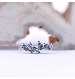BVLA Irina London Blue Topaz & Grey CZ White Gold 16g Threaded End