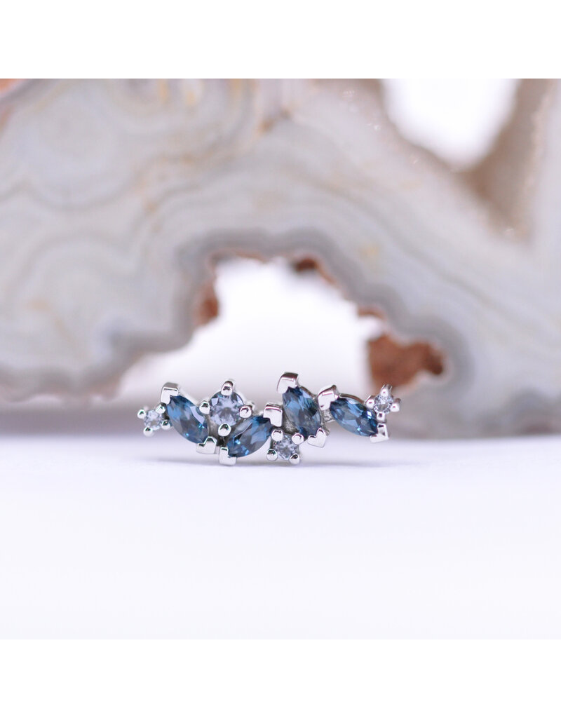 BVLA Left Facing Irina with Grade AA London Blue Topaz and Grey CZ in 14k White Gold 16g Threaded End by BVLA!