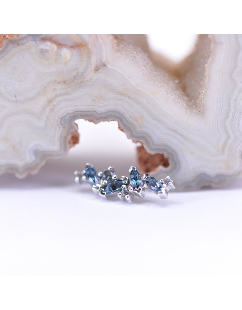 BVLA Left Facing Irina with Grade AA London Blue Topaz and Grey CZ in 14k White Gold 16g Threaded End by BVLA!