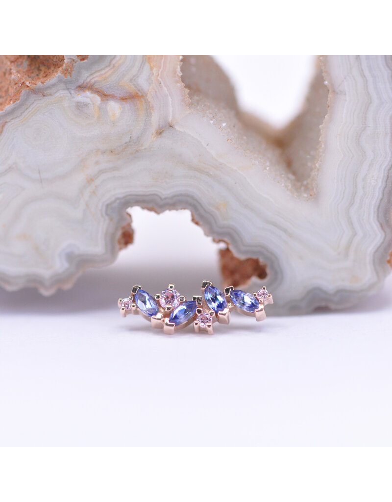 BVLA Left Facing Irina with Grade AA Tanzanite and Pink CZ in 14k Rose Gold 16g Threaded End by BVLA!