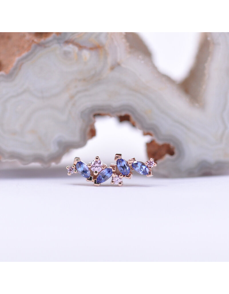 BVLA Left Facing Irina with Grade AA Tanzanite and Pink CZ in 14k Rose Gold 16g Threaded End by BVLA!